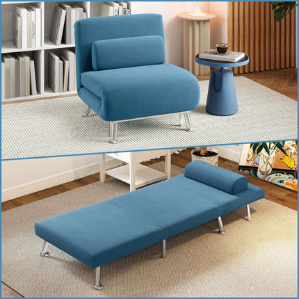 Single Velvet-Feel 3-in-1 Sleeper Chair with Adjustable Backrest - Blue