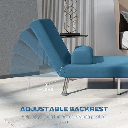 Single Velvet-Feel 3-in-1 Sleeper Chair with Adjustable Backrest - Blue