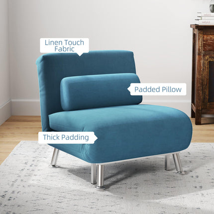 Single Velvet-Feel 3-in-1 Sleeper Chair with Adjustable Backrest - Blue