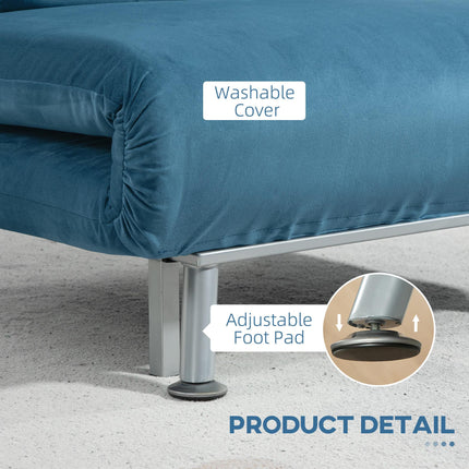 Single Velvet-Feel 3-in-1 Sleeper Chair with Adjustable Backrest - Blue