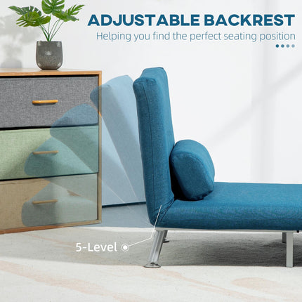 Single Linen-Look Sleeper Chair 3-in-1 with Adjustable Backrest - Blue