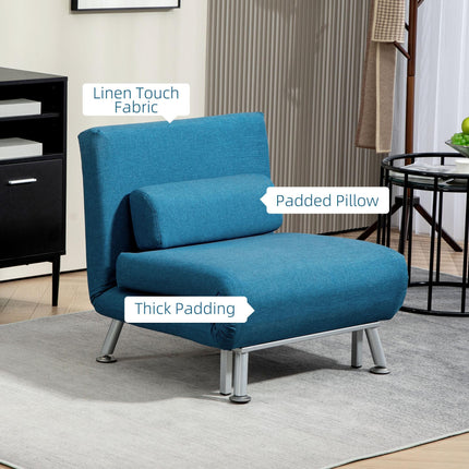 Single Linen-Look Sleeper Chair 3-in-1 with Adjustable Backrest - Blue