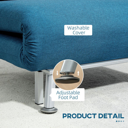Single Linen-Look Sleeper Chair 3-in-1 with Adjustable Backrest - Blue