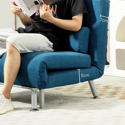 Single Linen-Look Sleeper Chair 3-in-1 with Adjustable Backrest - Blue