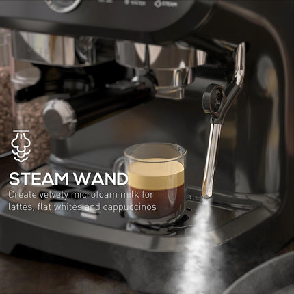 15 Bar Automatic Coffee Machine with Adjustable Grind and Steamer - Black