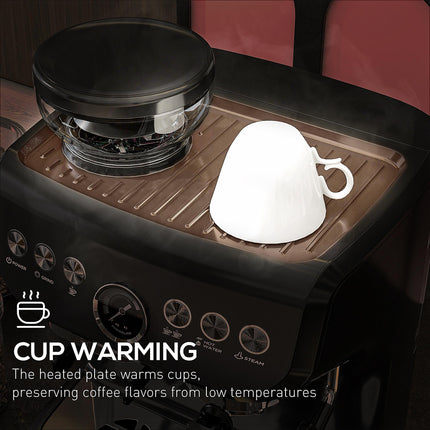 15 Bar Automatic Coffee Machine with Adjustable Grind and Steamer - Black