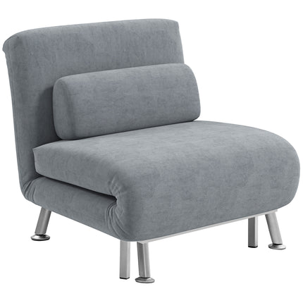 Single Velvet-Feel 3-in-1 Sleeper Chair with Adjustable Backrest - Grey