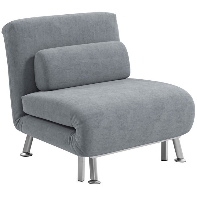Single Velvet-Feel 3-in-1 Sleeper Chair with Adjustable Backrest - Grey