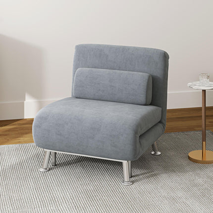Single Velvet-Feel 3-in-1 Sleeper Chair with Adjustable Backrest - Grey