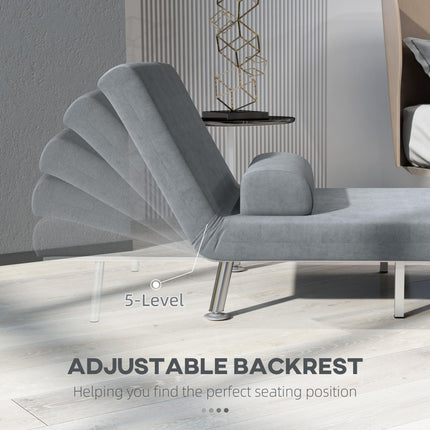 Single Velvet-Feel 3-in-1 Sleeper Chair with Adjustable Backrest - Grey