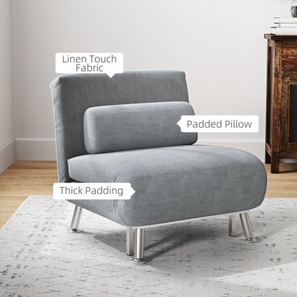 Single Velvet-Feel 3-in-1 Sleeper Chair with Adjustable Backrest - Grey