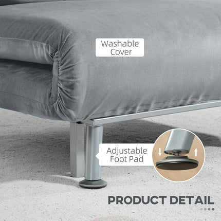 Single Velvet-Feel 3-in-1 Sleeper Chair with Adjustable Backrest - Grey