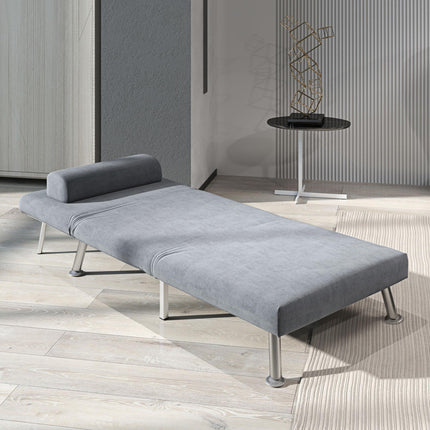 Single Velvet-Feel 3-in-1 Sleeper Chair with Adjustable Backrest - Grey
