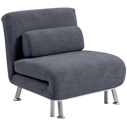 Single Velvet-Feel Sleeper Chair with Adjustable Recline - Charcoal Grey