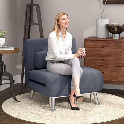 Single Velvet-Feel Sleeper Chair with Adjustable Recline - Charcoal Grey