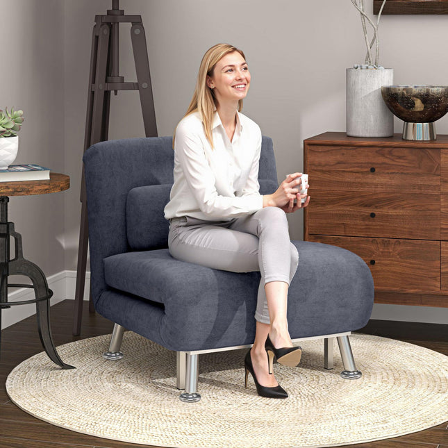 Single Velvet-Feel Sleeper Chair with Adjustable Recline - Charcoal Grey