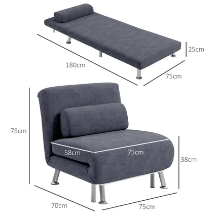 Single Velvet-Feel Sleeper Chair with Adjustable Recline - Charcoal Grey