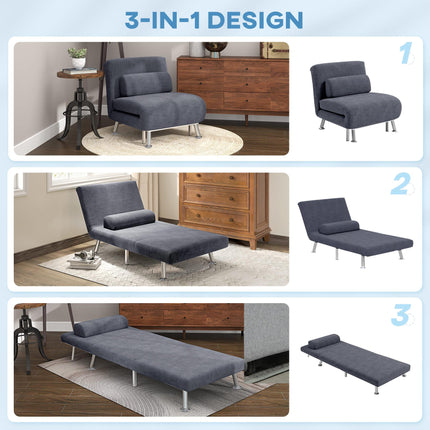 Single Velvet-Feel Sleeper Chair with Adjustable Recline - Charcoal Grey