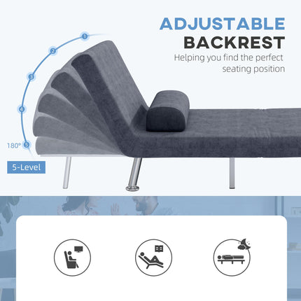 Single Velvet-Feel Sleeper Chair with Adjustable Recline - Charcoal Grey