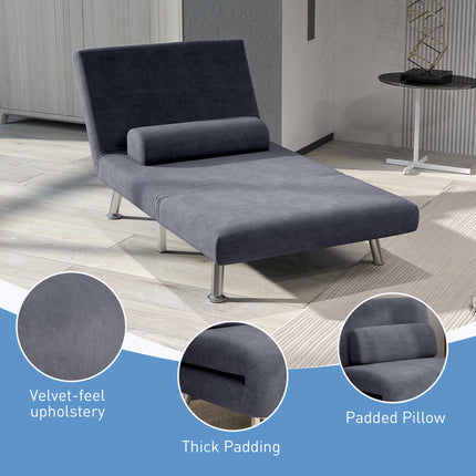 Single Velvet-Feel Sleeper Chair with Adjustable Recline - Charcoal Grey