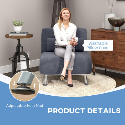 Single Velvet-Feel Sleeper Chair with Adjustable Recline - Charcoal Grey
