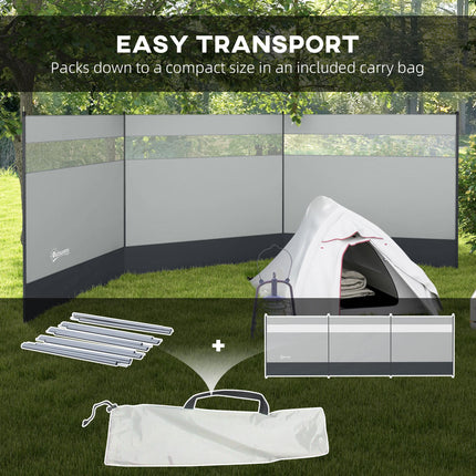 Durable 440cm Camping Windbreaker with Clear Windows and Carry Bag - Grey