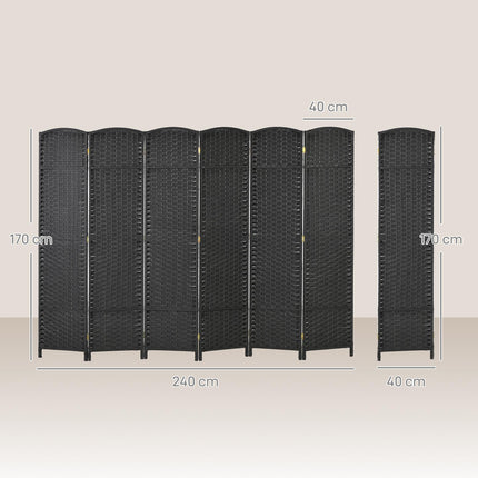 6 Panel Folding Room Divider, Freestanding Privacy Screen for Living Room, Bedroom and Office, 240 x 170cm, Black