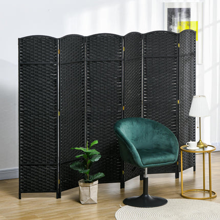 6 Panel Folding Room Divider, Freestanding Privacy Screen for Living Room, Bedroom and Office, 240 x 170cm, Black