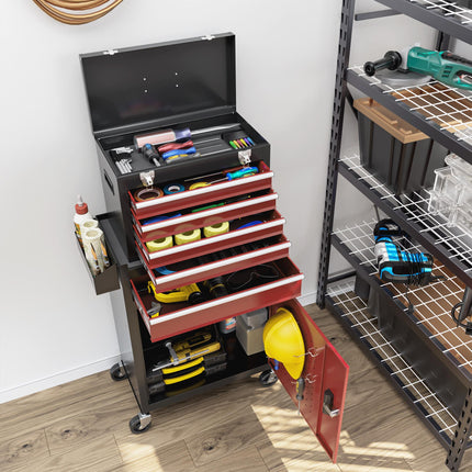 Two-Part Rolling Tool Storage Chest with Lockable Cabinet - Black/Red