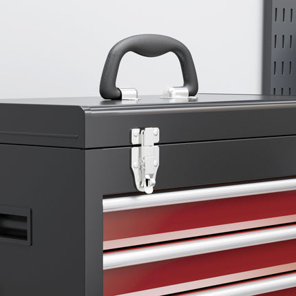 Two-Part Rolling Tool Storage Chest with Lockable Cabinet - Black/Red