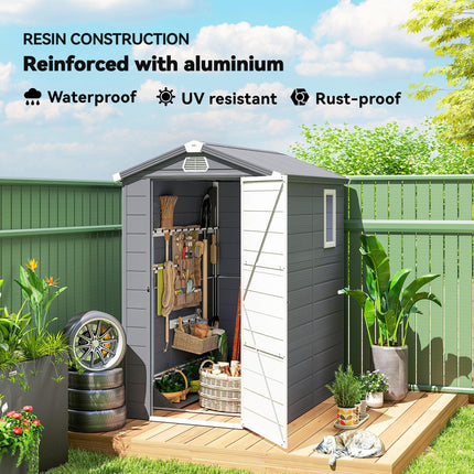 4.4ft x 6.2ft Aluminium Frame Garden Storage Shed with Foundation - Grey