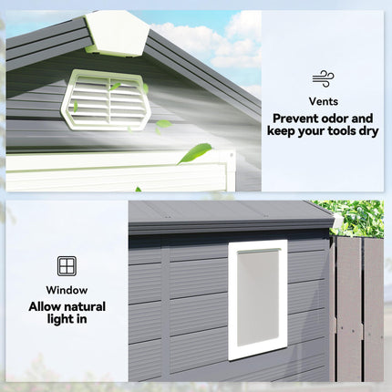 4.4ft x 6.2ft Aluminium Frame Garden Storage Shed with Foundation - Grey