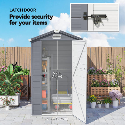 4.4ft x 6.2ft Aluminium Frame Garden Storage Shed with Foundation - Grey