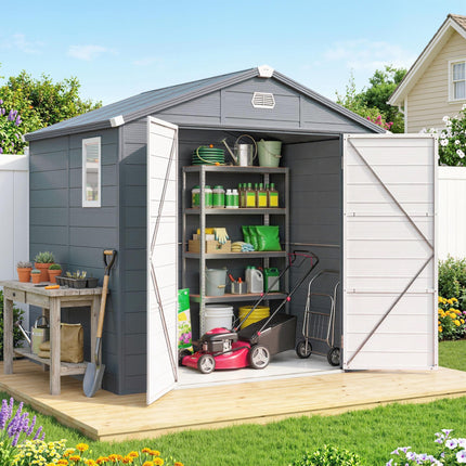 7.9ft x 6.2ft Aluminium Frame Garden Storage Shed with Foundation - Grey