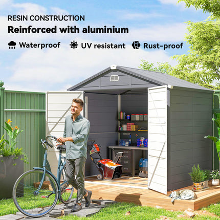 7.9ft x 6.2ft Aluminium Frame Garden Storage Shed with Foundation - Grey