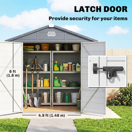 7.9ft x 6.2ft Aluminium Frame Garden Storage Shed with Foundation - Grey