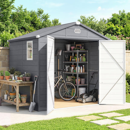 7.9ft x 6.2ft Aluminium Frame Garden Storage Shed with Foundation - Grey