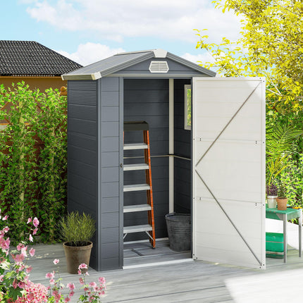 4.4ft x 3.3ft Aluminium Frame Plastic Wall Garden Shed with Foundation - Grey