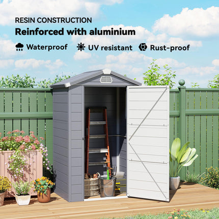 4.4ft x 3.3ft Aluminium Frame Plastic Wall Garden Shed with Foundation - Grey