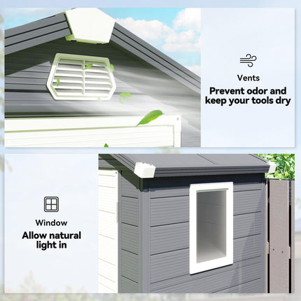 4.4ft x 3.3ft Aluminium Frame Plastic Wall Garden Shed with Foundation - Grey