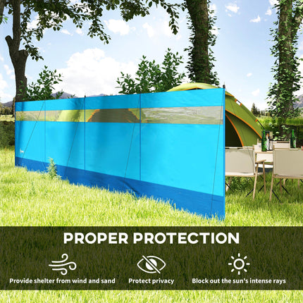 Camping Windbreaker 725 x 140cm with Clear Windows, Steel Poles & Carry Bag for Beach Caravan Campervan - Blue