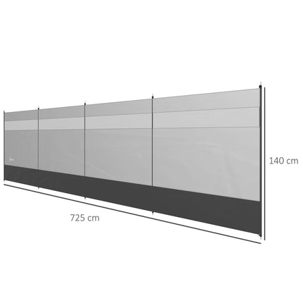 Camping Windbreaker 725x140cm with Clear Windows, Steel Poles & Carry Bag - Grey