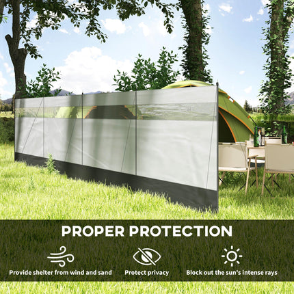 Camping Windbreaker 725x140cm with Clear Windows, Steel Poles & Carry Bag - Grey