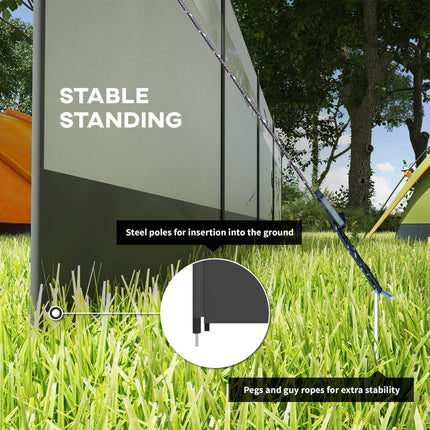 Camping Windbreaker 725x140cm with Clear Windows, Steel Poles & Carry Bag - Grey