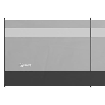 Camping Windbreaker 725x140cm with Clear Windows, Steel Poles & Carry Bag - Grey