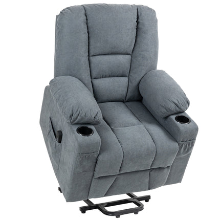 Oversized Power Lift Riser Recliner Chair with Dual Cup Holders - Grey Linen Look