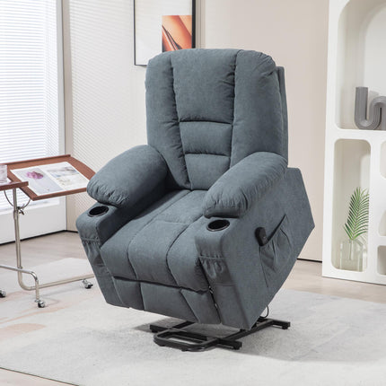 Oversized Power Lift Riser Recliner Chair with Dual Cup Holders - Grey Linen Look