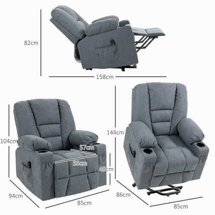 Oversized Power Lift Riser Recliner Chair with Dual Cup Holders - Grey Linen Look