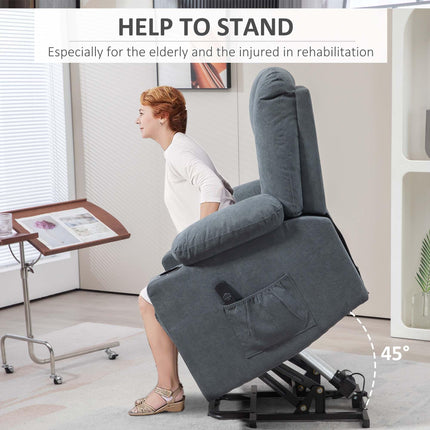 Oversized Power Lift Riser Recliner Chair with Dual Cup Holders - Grey Linen Look