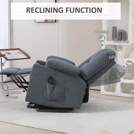 Oversized Power Lift Riser Recliner Chair with Dual Cup Holders - Grey Linen Look